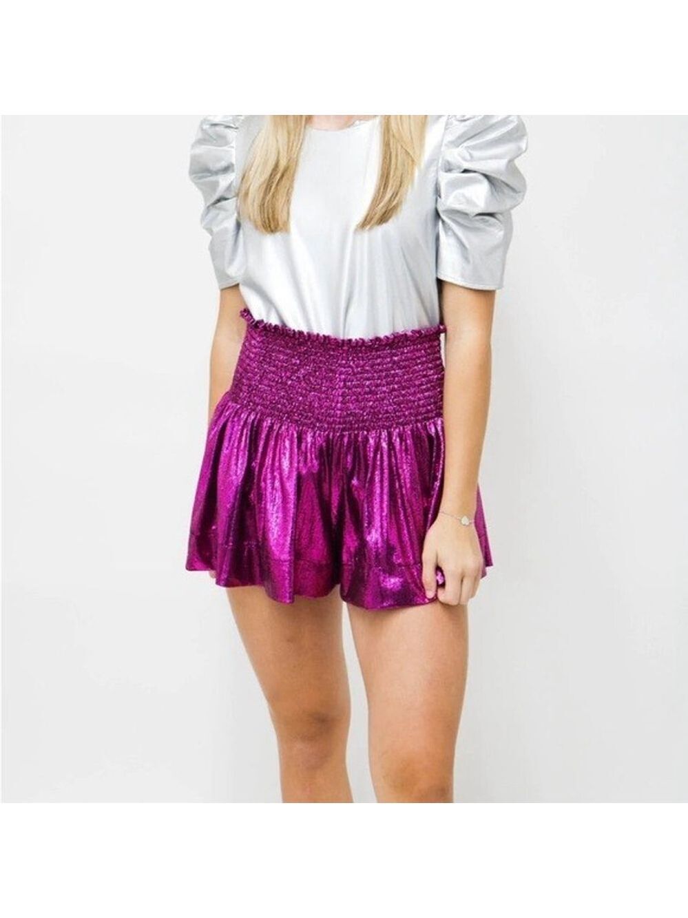 Queen Of Sparkles Pink Metallic Skort Sz M Ruffle Dancing Rave Festival